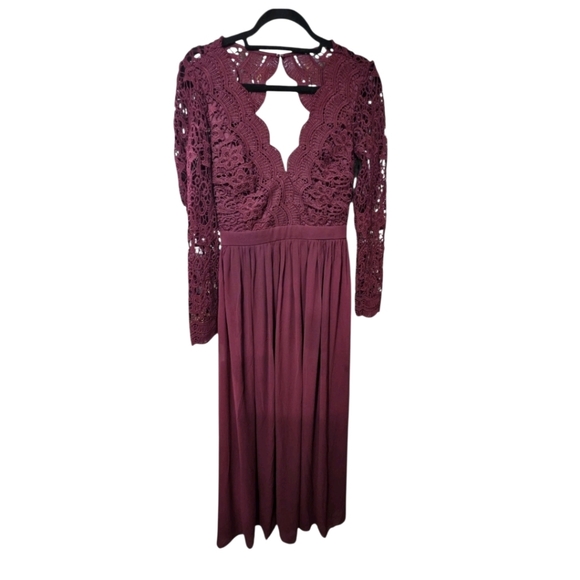 Lulus Awaken My Love Burgundy Long Sleeve Lace Maxi Dress Size M - Picture 5 of 13